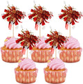30 PCS Foil Firework Cupcake Toppers Happy Birthday Star Cupcake Picks Sparkle Tinsel Drink Stirrers Cocktail Fruit Toothpicks for Valentine's Day Wedding Birthday Party Decorations Supplies Red Gold