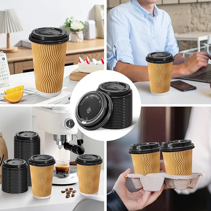 240 Pack Disposable Coffee Cup lids, 3.54'' Leak-Proof Disposable Plastic Cup Lids for 10, 12, 16, 20oz Paper Cups, Hot/Cold Drinking Cup Lids, Black