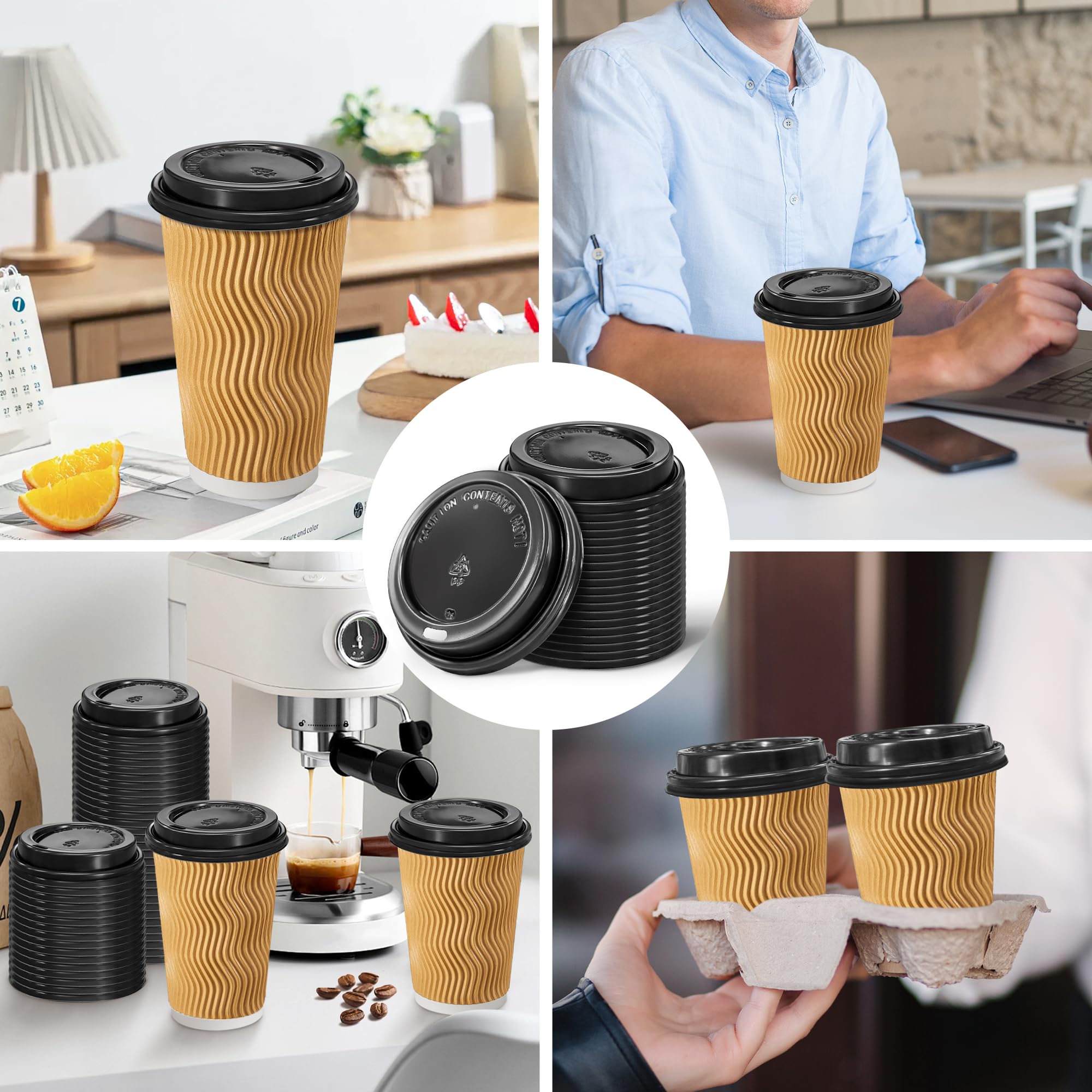 Clawsoff 240 Pack Disposable Coffee Cup lids, 3.54'' Leak-Proof Disposable Plastic Cup Lids for 10, 12, 16, 20oz Paper Cups, Hot/Cold Drinking Cup Lids, Black