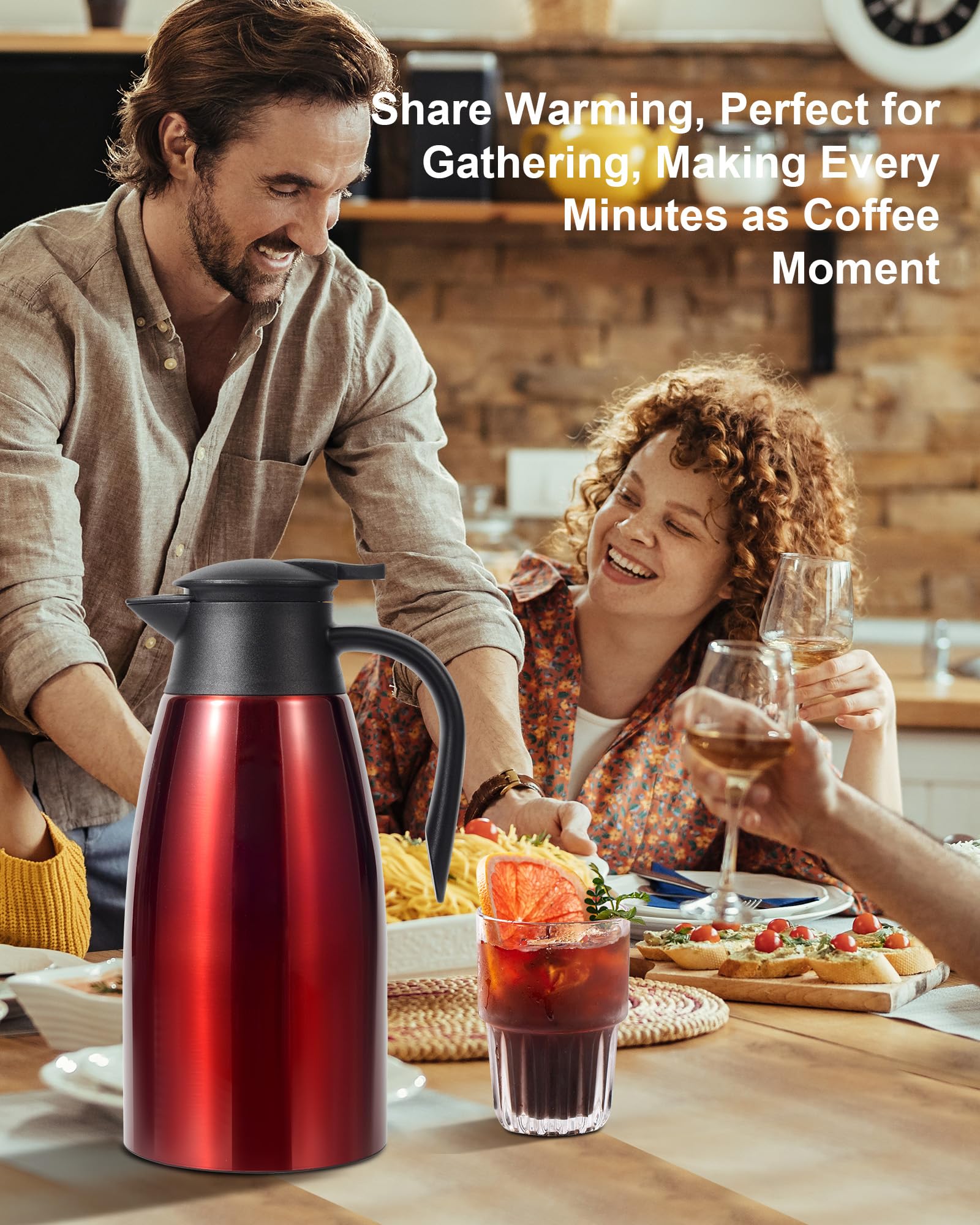 70oz Thermal Coffee Carafe, Updated Insulated Stainless Steel Coffee Carafes for Keeping Hot Coffee & Tea Hot Beverage-12Hours, Double Walled Vacuum Coffee Carafe