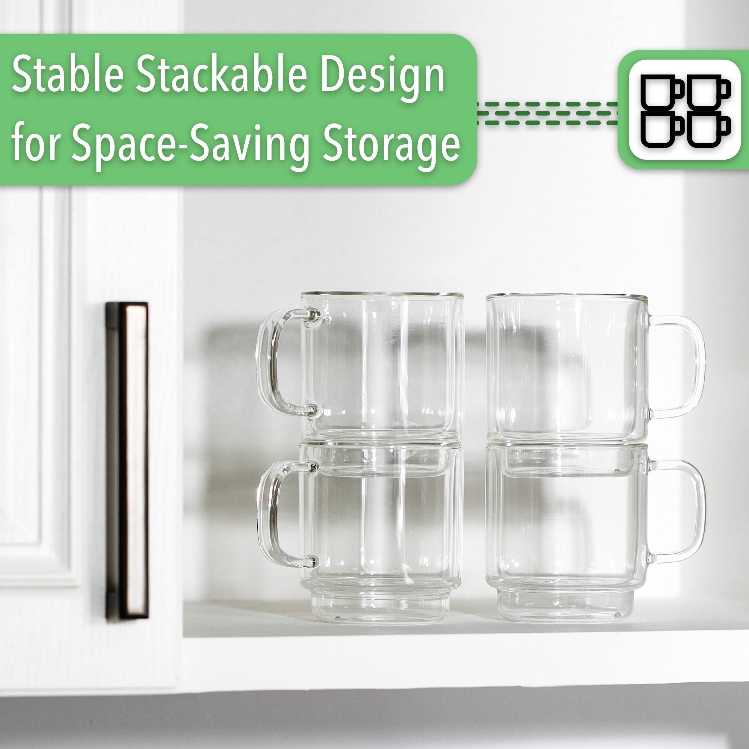 BTaT- Double Walled Stackable Espresso Cups, 5 oz, Set of 4, Clear Coffee Mugs, Double Wall Insulated Espresso Cups, Coffee Mugs for Tea, Lattes, Hot & Cold Beverages
