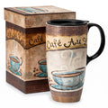 Topadorn Set of 2 Ceramic Travel Mugs with Lids, 17oz Floral Coffee Mug Set