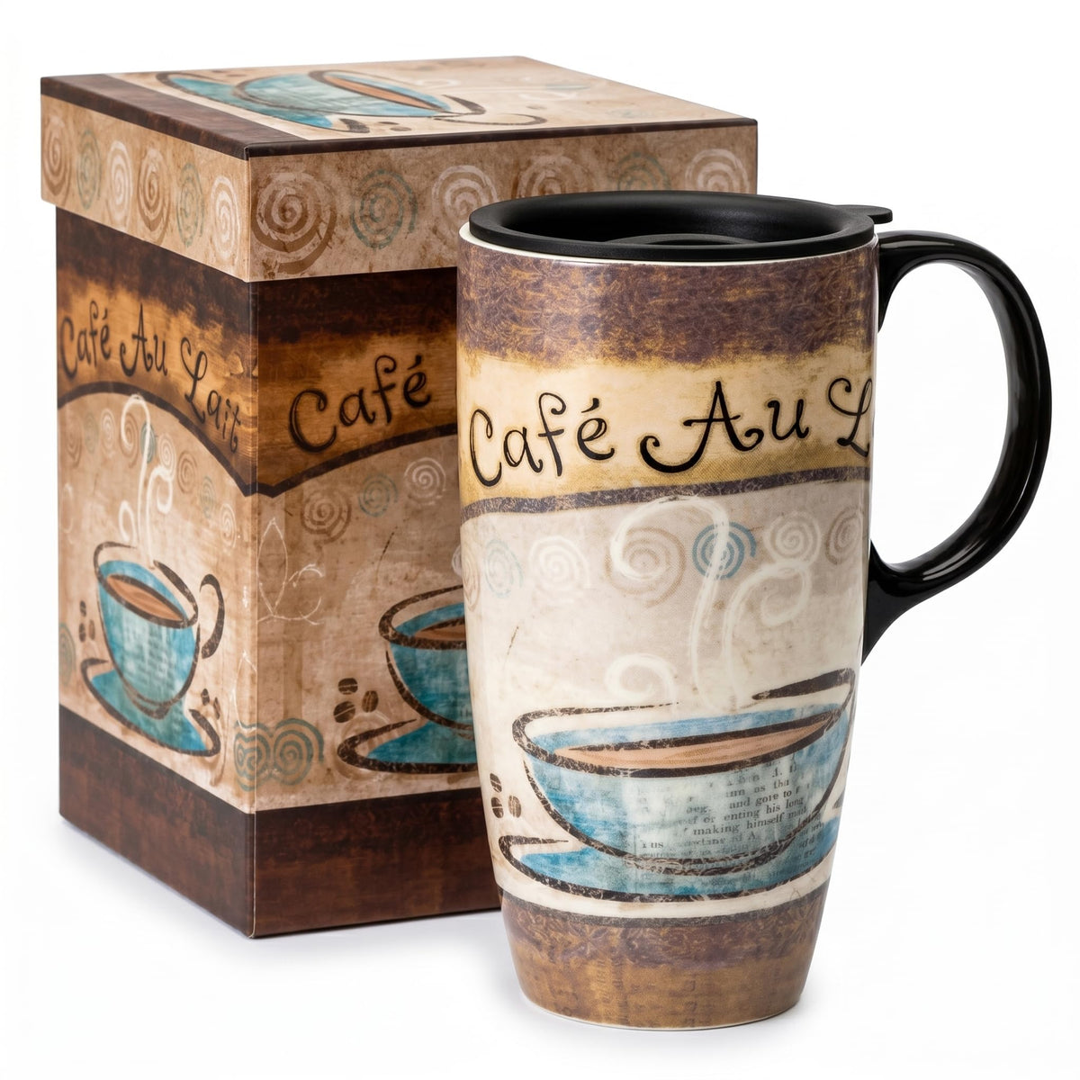 Topadorn Set of 2 Ceramic Travel Mugs with Lids, 17oz Floral Coffee Mug Set