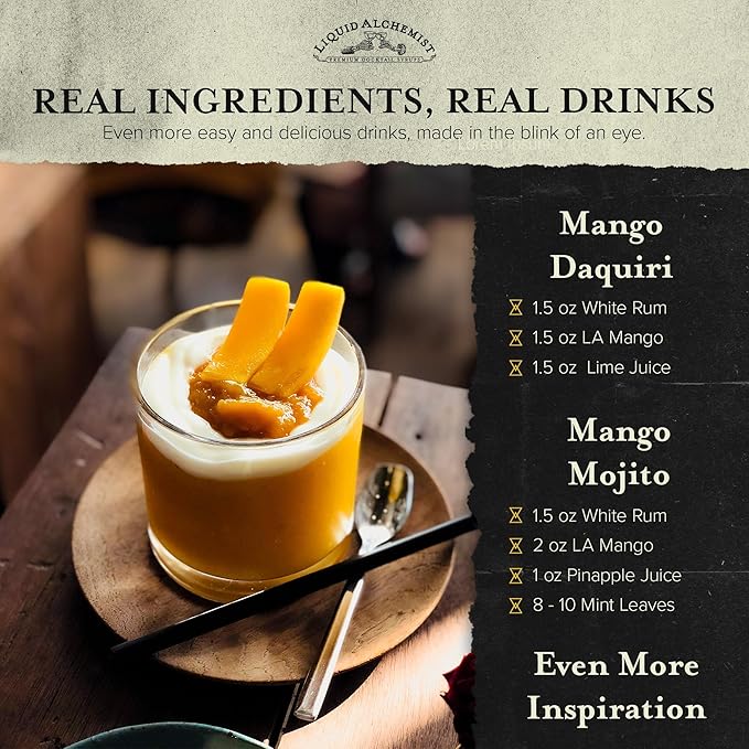 Liquid Alchemist Mango Syrup for Drinks - Real Ingredients Make our Mango Puree for Cocktails the Perfect Margarita Mix - Our Tropical Cocktail Syrup are Small Batch, Non-GMO & Vegan (25 oz)
