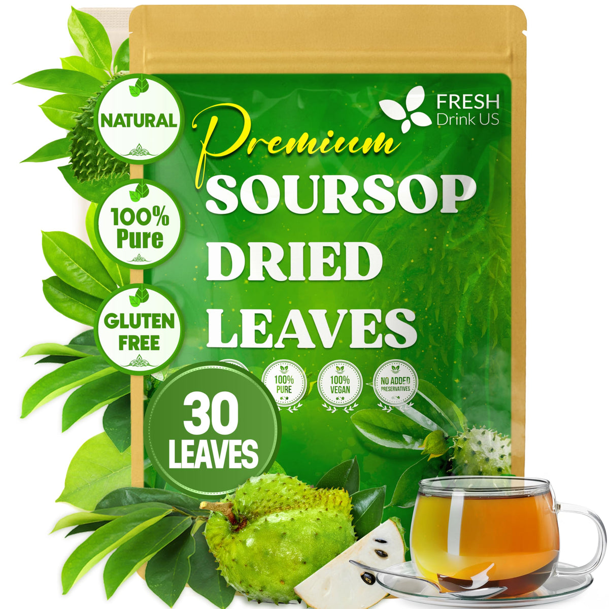 FreshDrinkUS, Premium Guava Tea, 50+ Whole Leaves, Pure, Caffeine Free
