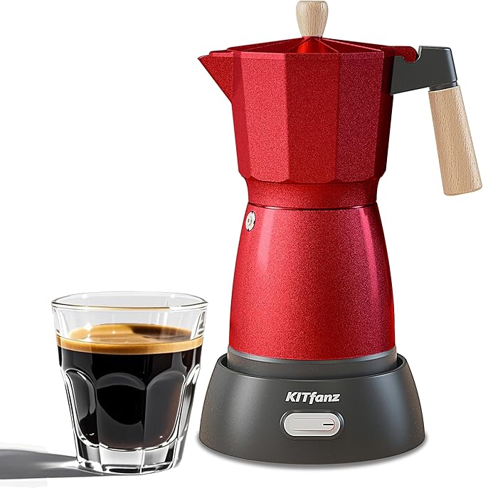 Electric Espresso Coffee Maker, Italian Coffee Pot, Electric Moka Pot, Cuban Coffee Maker, Portable Cafeteras Electricas Espresso Makers with Detachable Base 3 or 6 Cup (Bright Red)