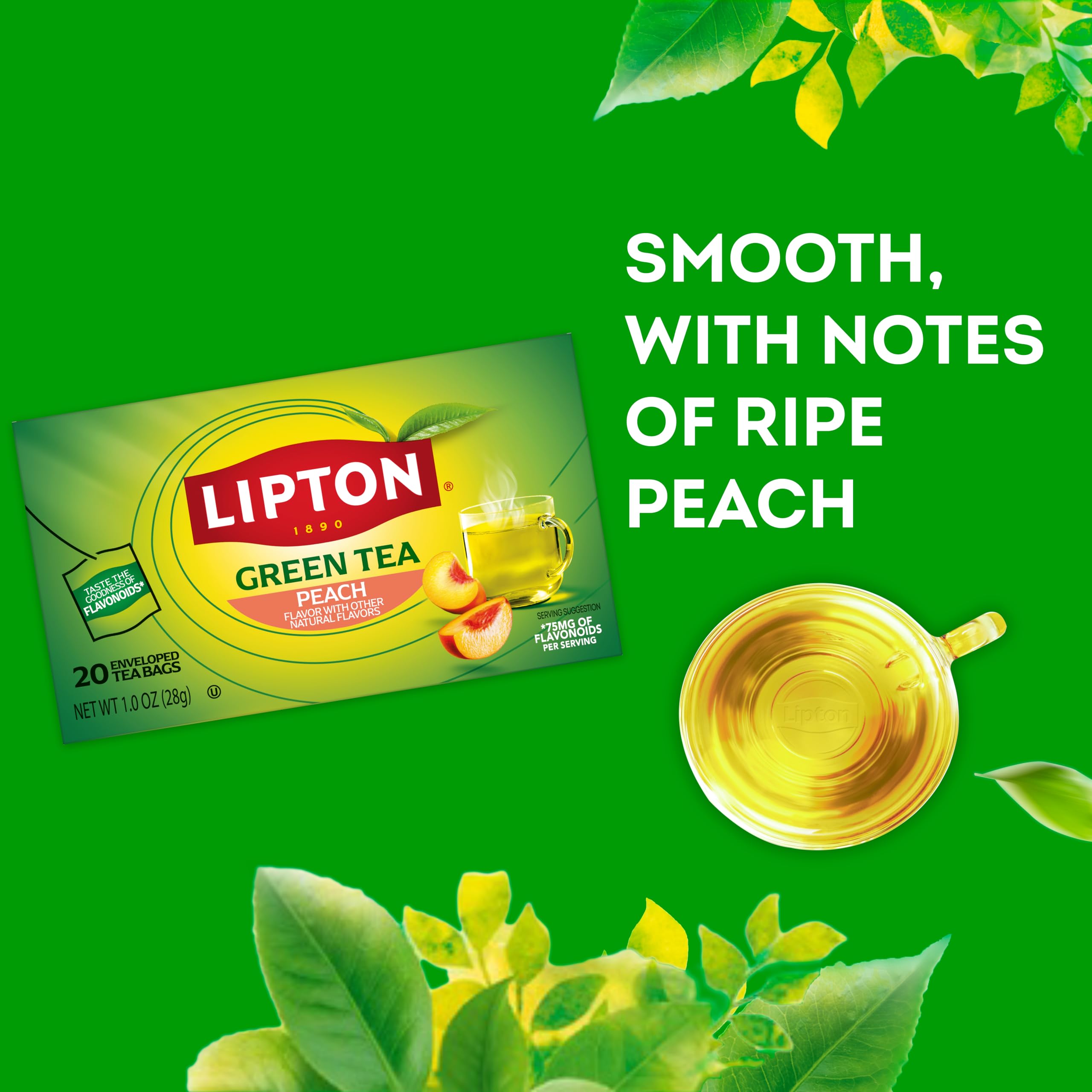Lipton Peach Green Tea Bags, 20 Total Tea Bags