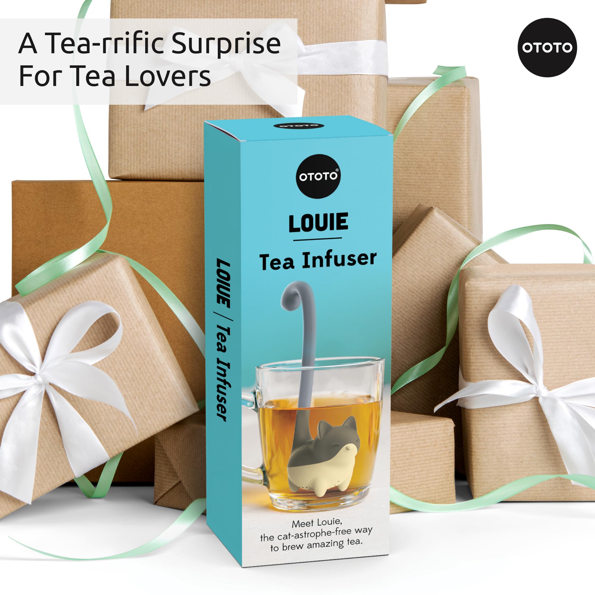 OTOTO Louie Cat Tea Infuser - Cats Loose Leaf Steeper & Diffuser, Tea Strainer Accessories, Cute Gifts for Cat Lovers, White Elephant Gifts, Cute Kitchen Accessories