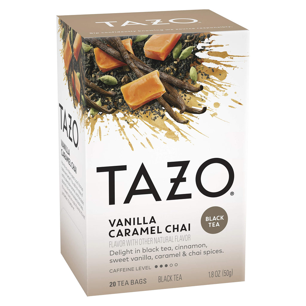 TAZO Vanilla Caramel Chai Tea Bags 120-Count (6-Pack of 20) Caffeinated Black Tea with Cinnamon, Ginger and Classic Spiced Chai Flavors for Hot or Iced Tea Brewing