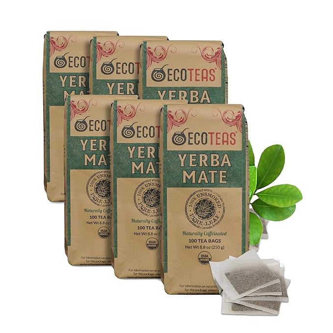 ECOTEAS Organic Yerba Mate Tea Bags Unsmoked 100 Count 8.8 oz Pack of 1