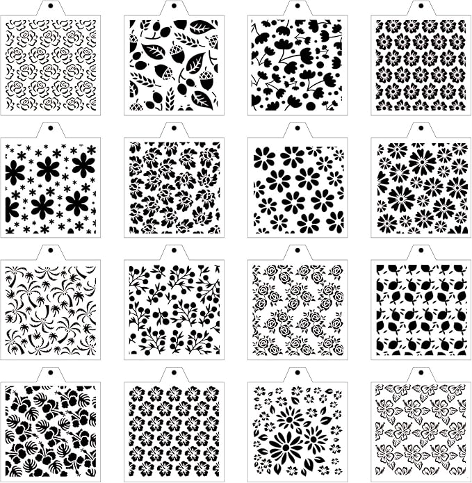 Stencil Genie 16 Pcs 5.5x5.5in Baking Stencils for Royal Icing, Airbrush; Sugar Cookies; Craft Painting