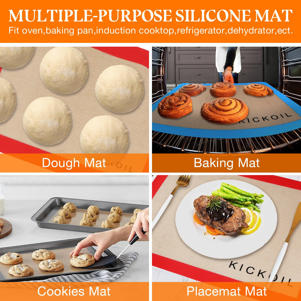 Silicone Baking Mats Set of 3, Non-Stick Reusable BPA-Free Oven Liners