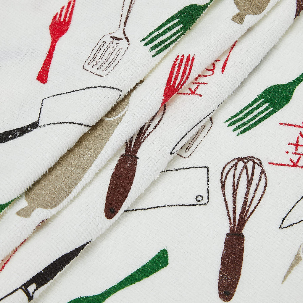 Oven Mitts and Potholders Dish Towles Set 100% Cotton for Perfect for Gifting, Baking, and Everyday Cooking Durable Heat Resistant for Kitchen and Machine Washable (3-Piece Fork and Knife)