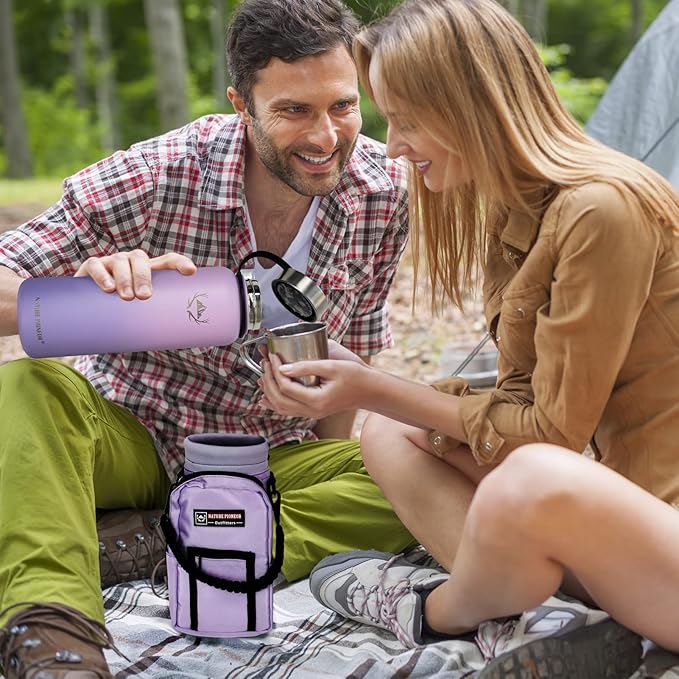 NATURE PIONEOR Insulated Water Bottles with Straw - 40oz Stainless Steel Vacuum Bottle with Holder/Carrier/Sleeve - Reusable 18/8 Food Grade 40 oz Water Jug