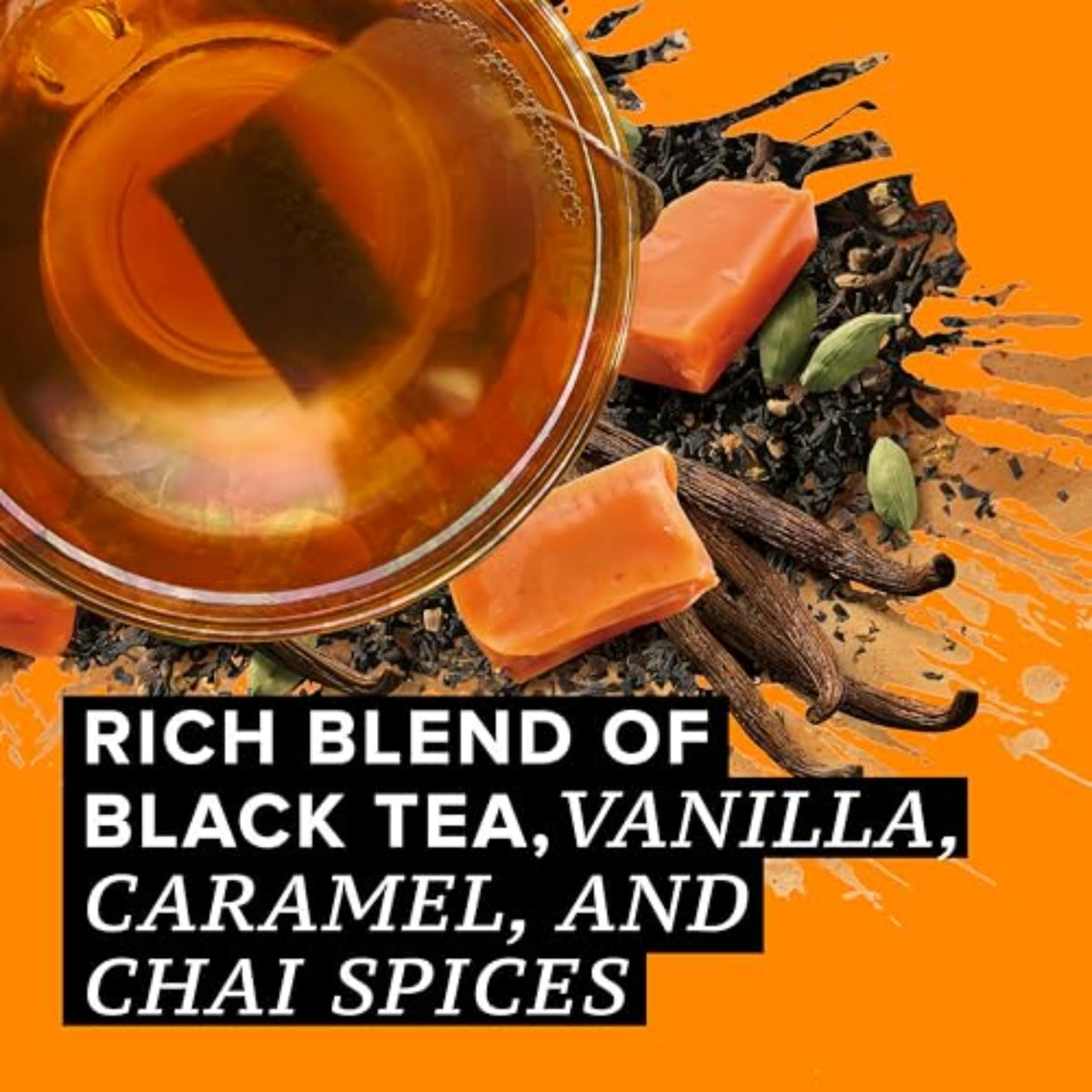 TAZO Vanilla Caramel Chai Tea Bags 120-Count (6-Pack of 20) Caffeinated Black Tea with Cinnamon, Ginger and Classic Spiced Chai Flavors for Hot or Iced Tea Brewing