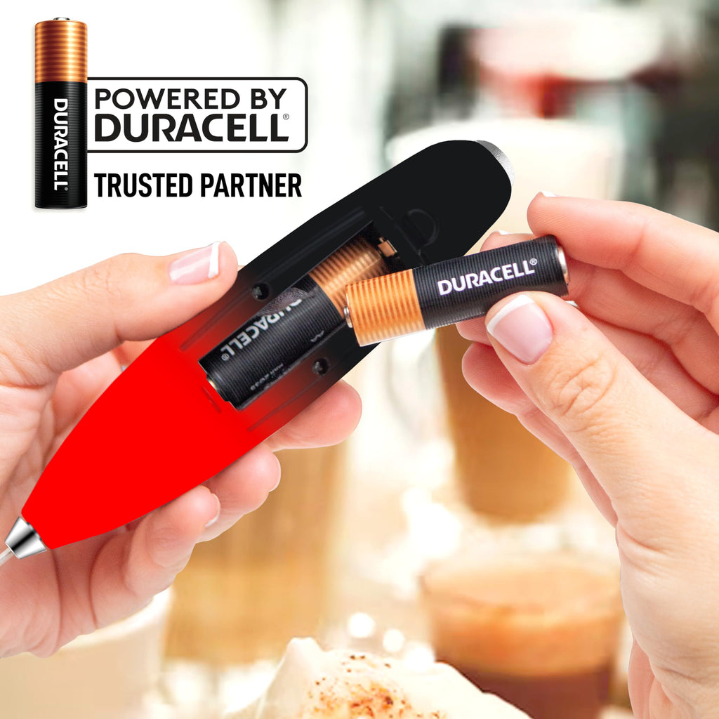 Zulay Kitchen Powerful Milk Frother Wand With Duracell Batteries - Ultra Fast Handheld Drink Mixer - Electric Whisk Foam Maker for Coffee, Lattes, Cappuccino & Matcha - Z1 Motor - Black & Red