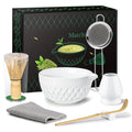 Matcha Whisk Set, 7 Pcs Matcha Kit, Ceramic Matcha Set Includes Matcha Bowl with Spout, Matcha Whisk and Holder, Bamboo Scoop, Scoop Rest, Sifter and Tea Towel (Matcha Green)