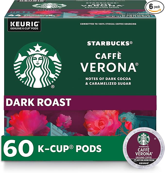 Starbucks K-Cup Coffee Pods, Dark Roast Coffee, Caffè Verona, 100% Arabica, 6 boxes (60 pods total)