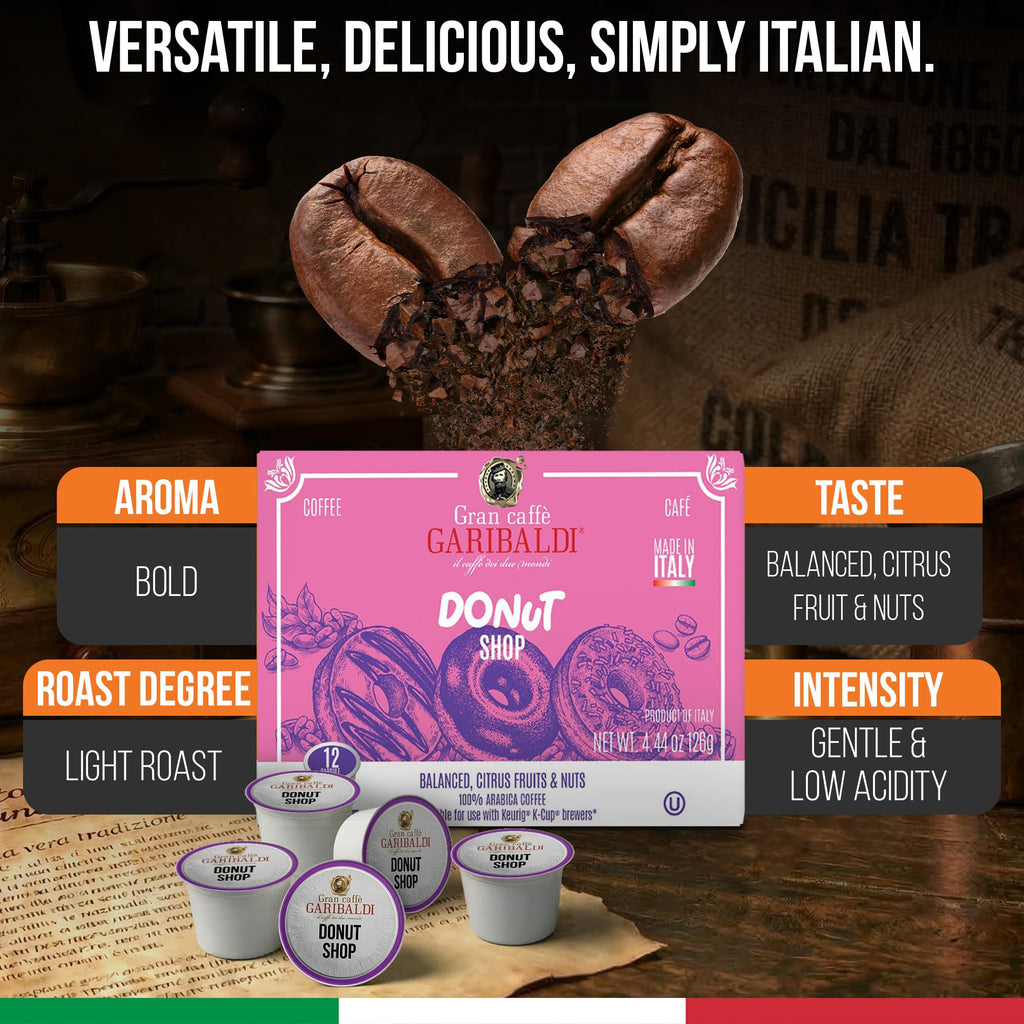 Caffè Garibaldi Donut Shop Coffee Pods, Light Roast, 72 Count Arabica Blend