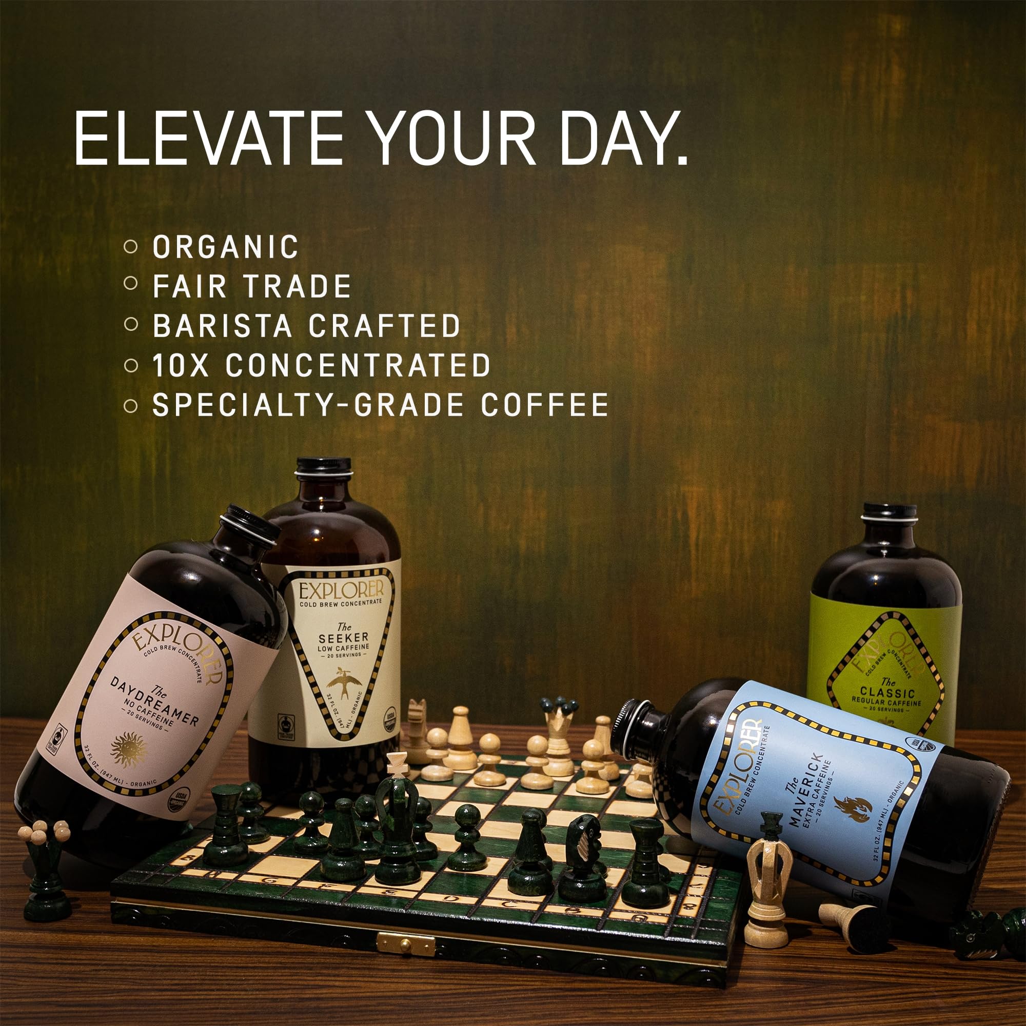 Explorer Cold Brew Organic Liquid Coffee Concentrate, Classic Regular Caffeine, Drink Iced or Hot, 32 fl oz, Makes 20+ Cups