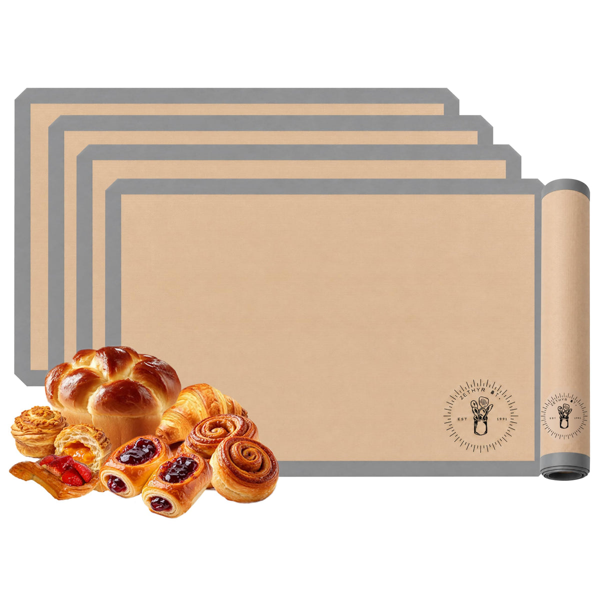 Silicone Baking Mats - 3/4 Size Baking Sheet Liners, Pack of 3, Red