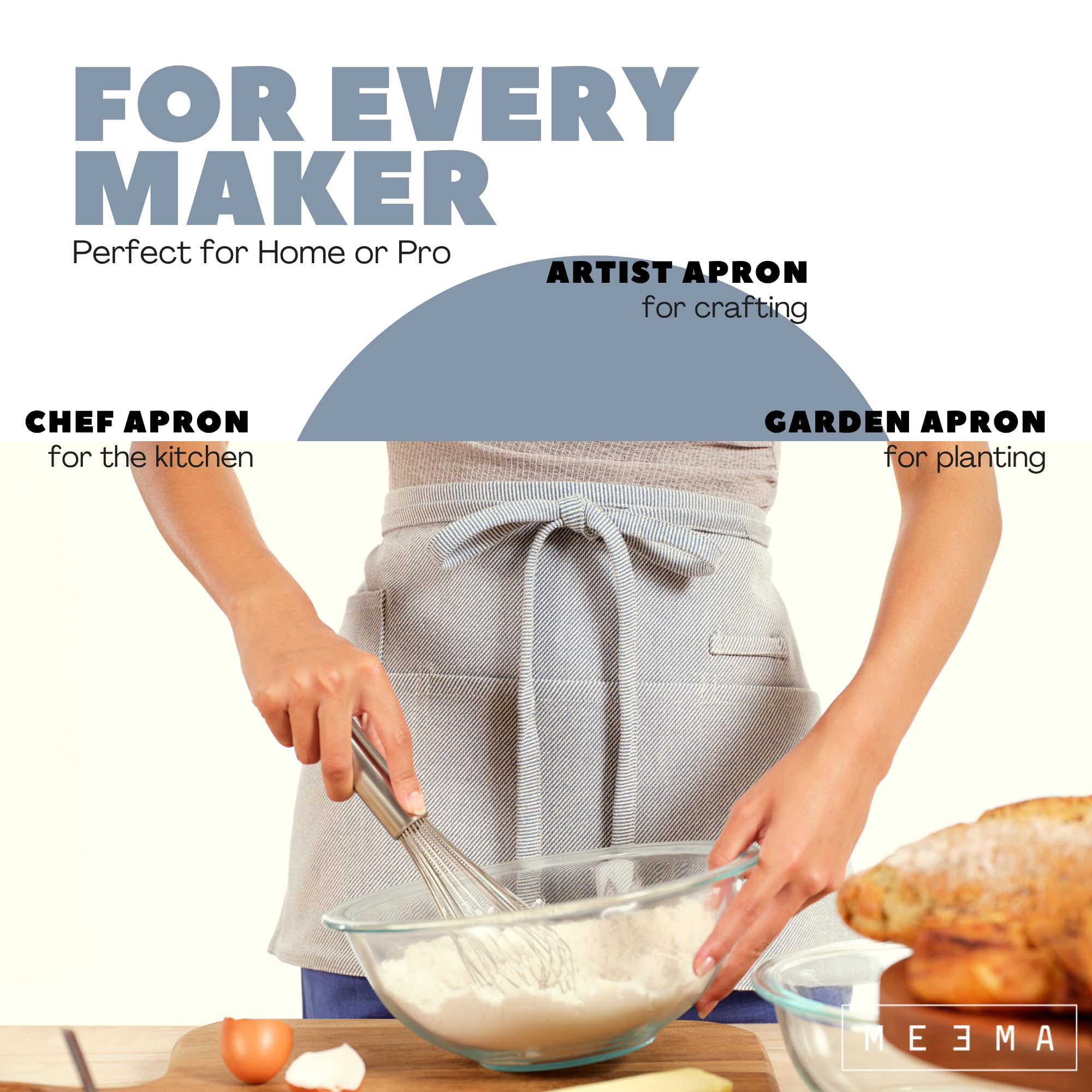 MEEMA Chef Waist Aprons for Women with Pockets, Adjustable Cooking Aprons