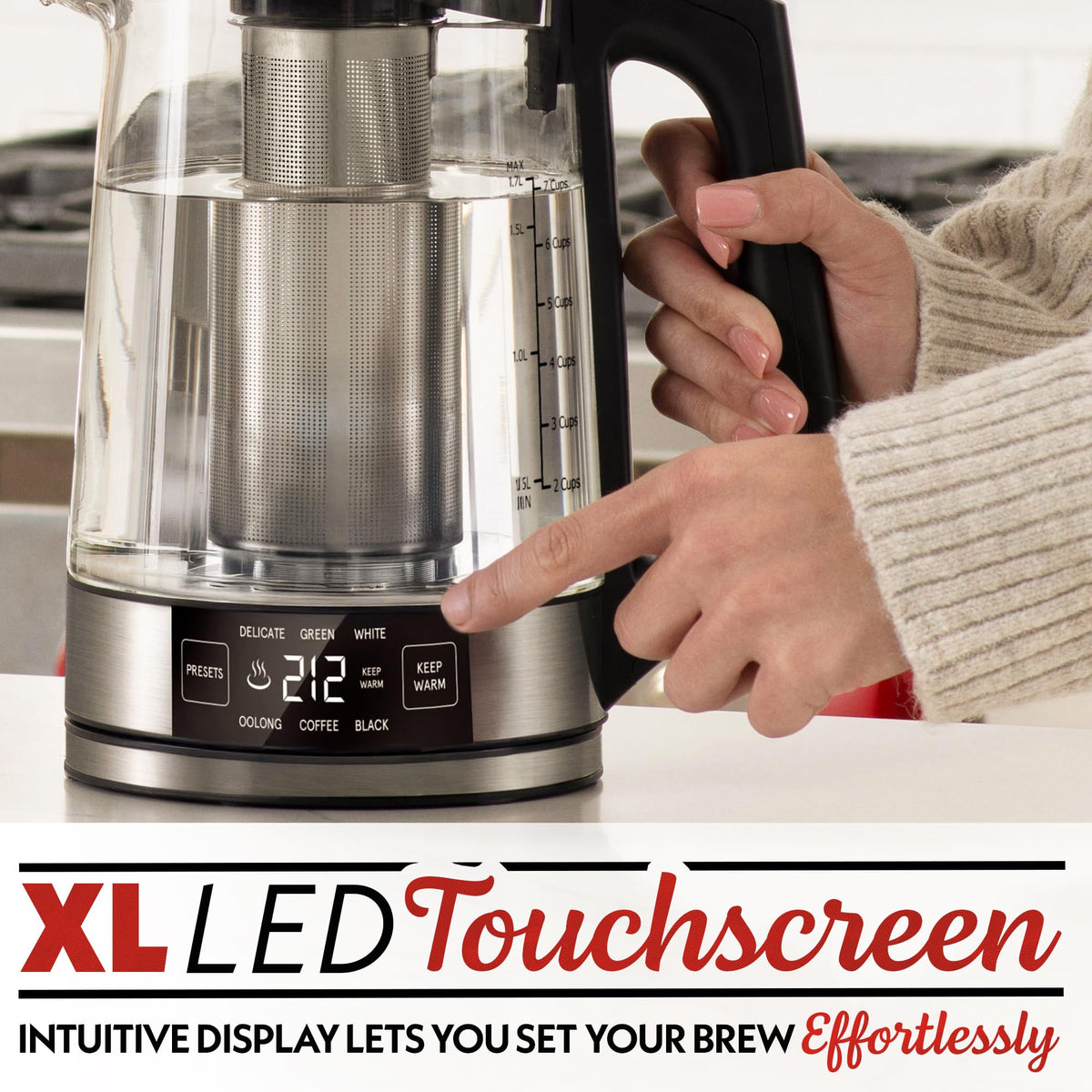 Gourmia Electric Glass Kettle - 1.7L Capacity, Digital Display, Black