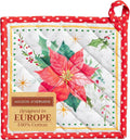 Maison d' Hermine Pot Holders 100% Cotton Heat Resistant Potholders 8" x 8" Hot Pads with Loop BBQ, Cooking, Baking, Grilling, Kitchen, Handling Hot Pans (Pack of 1, Poinsettia Christmas)