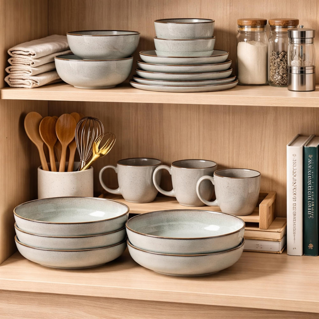 GBhome 8.75'' Large Ceramic Pasta Bowls, 38oz Stoneware Pasta Serving Bowls Set of 4 for Kitchen, Wide Bowls for Fruit,Pasta,Salad,Oatmeal,Meal, Microwave Safe, Reactive Glaze-Green Wheat