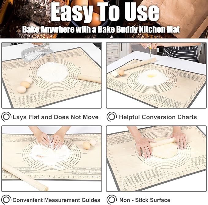 Silicone Pastry Mat 34'' By 26'' Extra Large Baking Mat with Measurements for Dough Rolling, Kneading Board, Kitchen Counter Mats for Dough, Pastry, Fondant, Pie Crust, Cookies, Bread, Pasta, Pizza