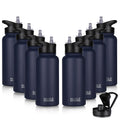 HASLE OUTFITTERS 32 oz Insulated Water Bottle Stainless Steel Double Walled Vacuum Sports Water Bottle with 2 Lids (Straw and Spout Lid) for Gym Camping Hiking(Navy,8)