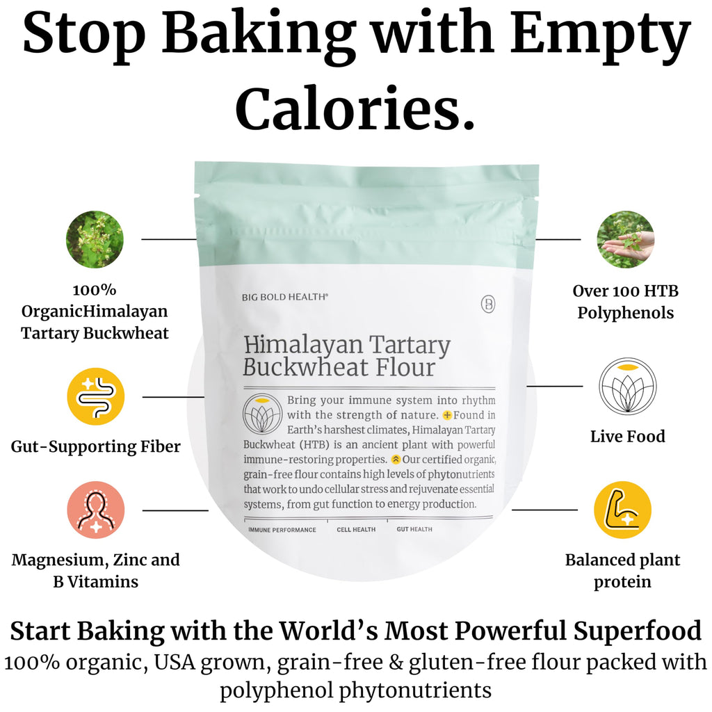 BIG BOLD HEALTH Organic Himalayan Tartary Buckwheat Flour - Gluten Free | Rich in Polyphenols & Antioxidants | 100% USDA Organic Grain-Free Flour | Non-GMO | USA Grown (2lb)