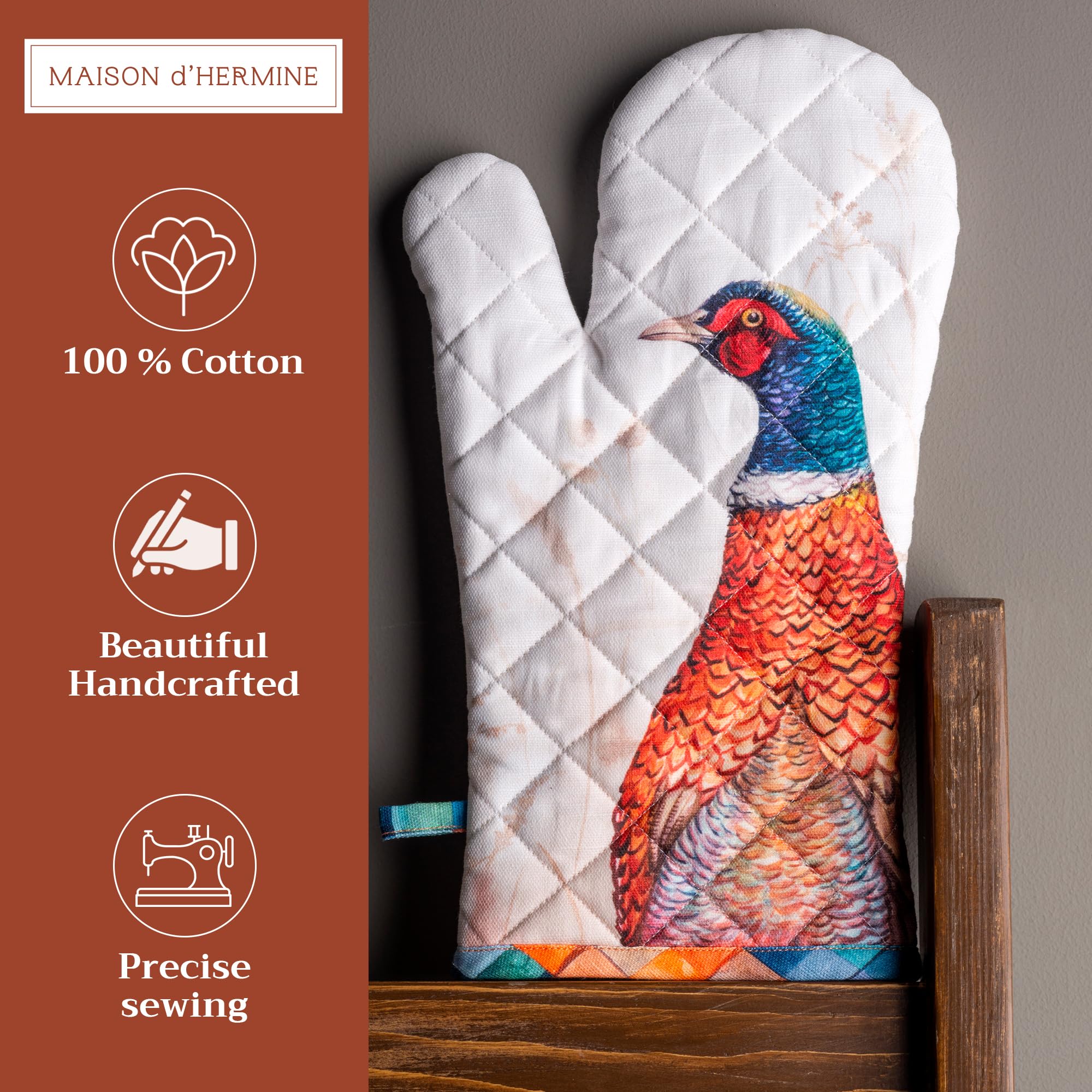 Maison d'Hermine Oven Gloves 100% Cotton Oven Mitt (7" x 13", Pack of 1)