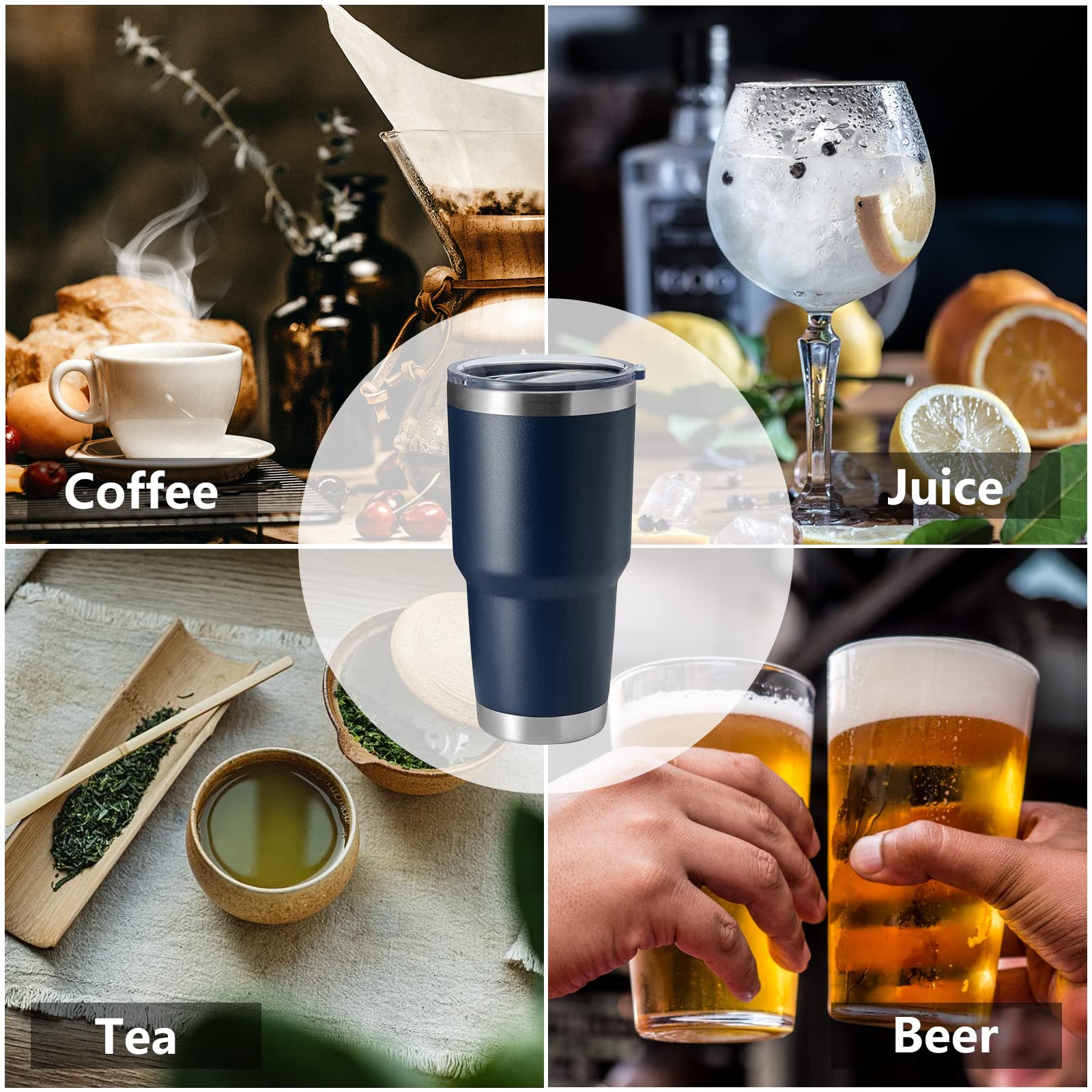 HASLE OUTFITTERS 30oz Stainless Steel Tumbler, Double Wall Vacuum Insulated Travel Mug Tumbler, Durable Insulated Coffee Mug, Gift Box Set (Navy, 4)