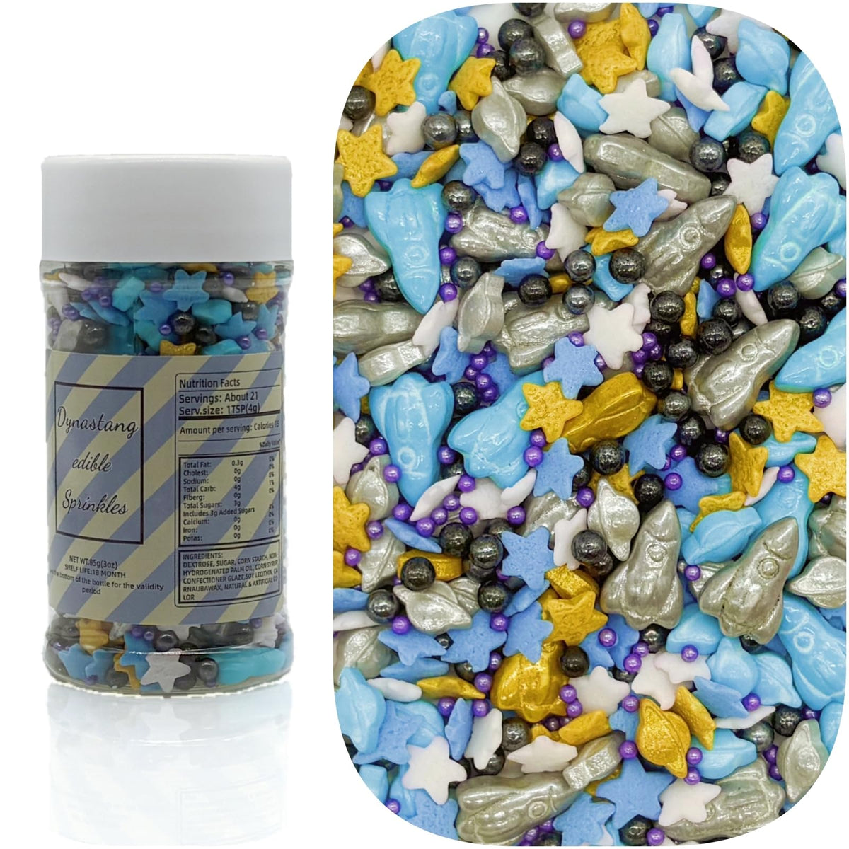 Dynastang Black & Silver & Blue & Purple Sprinkles Mixed Style Edible Cake Decorations Cupcake Toppers Cookie Perfect for Cakes, Cupcakes, Desserts Toppings 3OZ