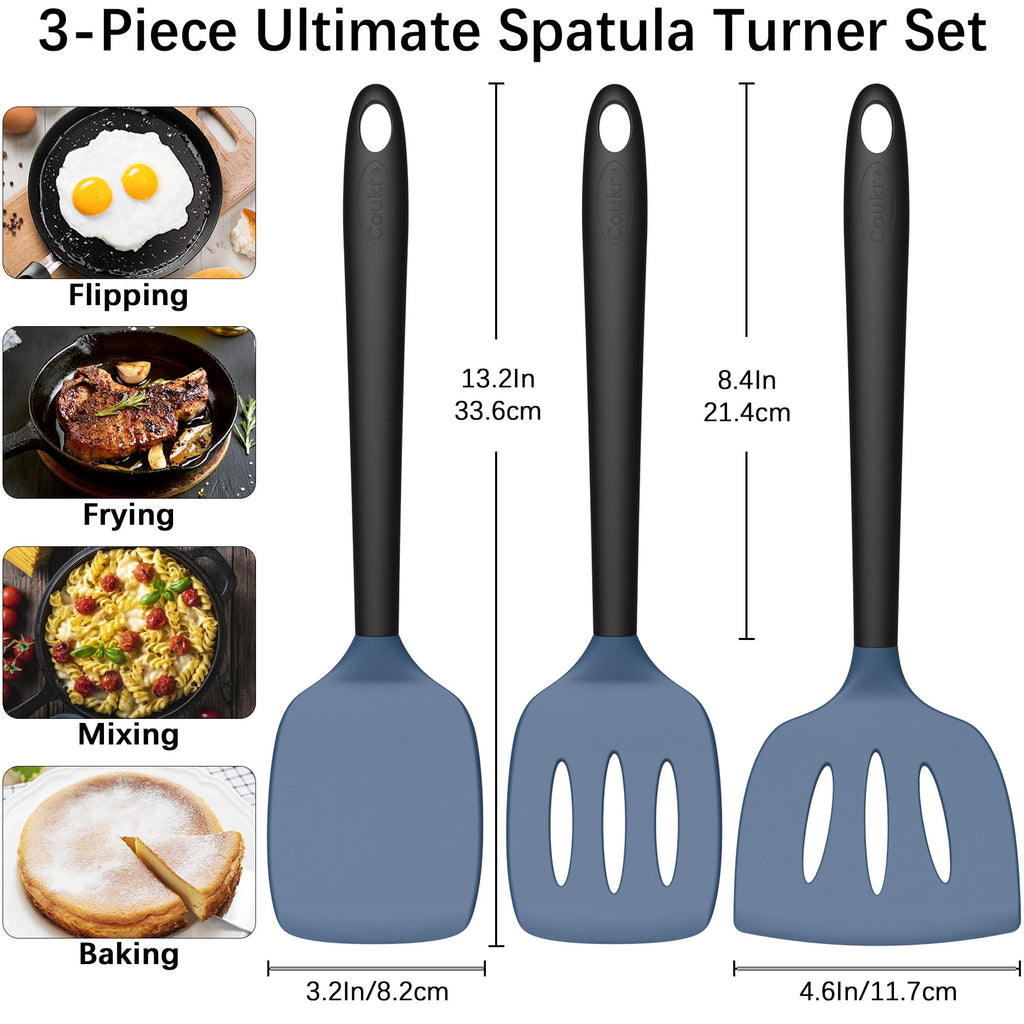 Coukre 3 Pack Silicone Spatula Set, Heat Resistant to 500°F, BPA-Free