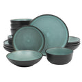 Gibson Elite Tribeca Loft 16-Piece Dinnerware Set – Matte Black and Blue Reactive Glaze Stoneware, Double Bowl Round Plates and Bowls – Modern Rustic Dinnerware for 4, Dishwasher & Microwave Safe