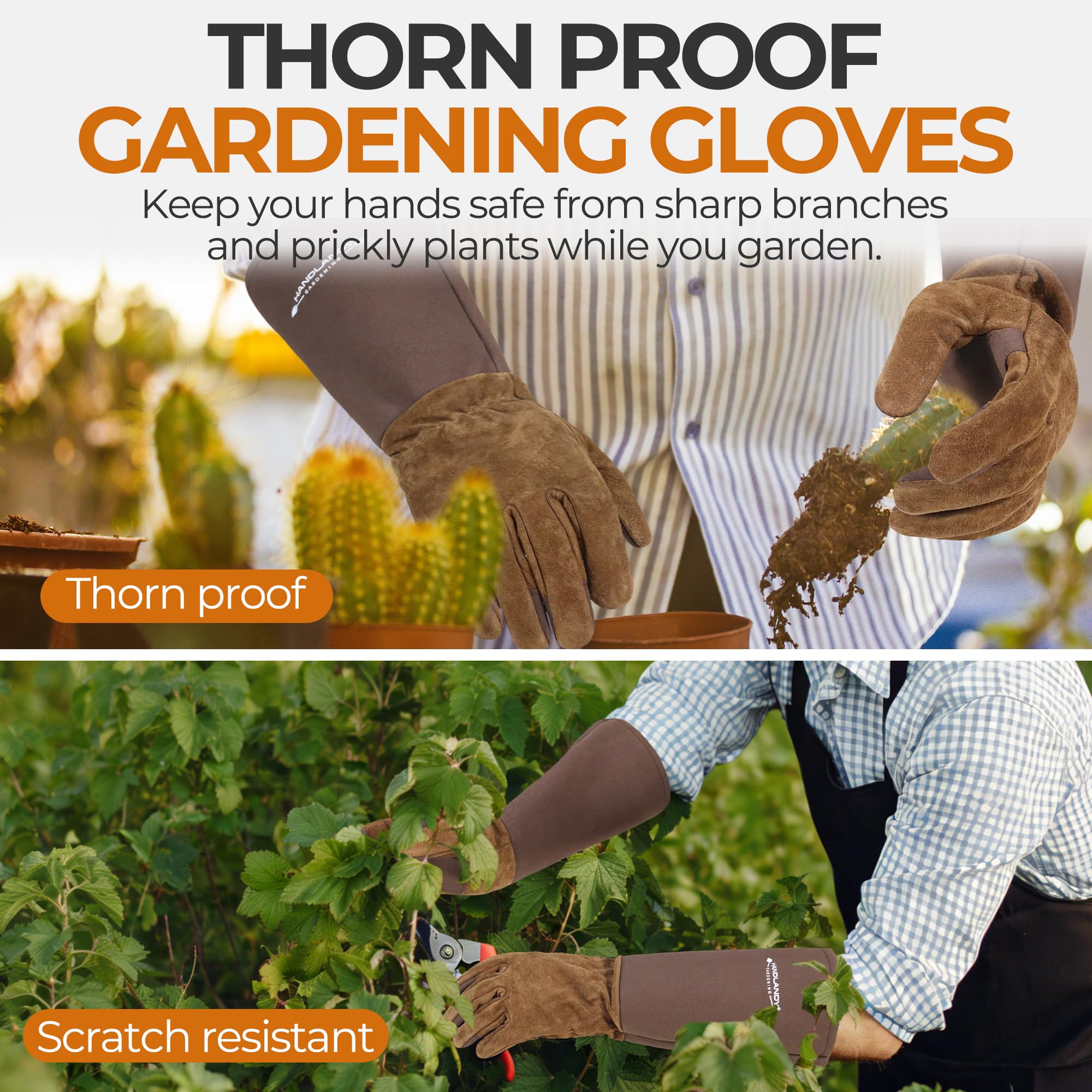 HANDLANDY Rose Pruning Gloves for Men Women, Thorn Proof Gardening Gloves
