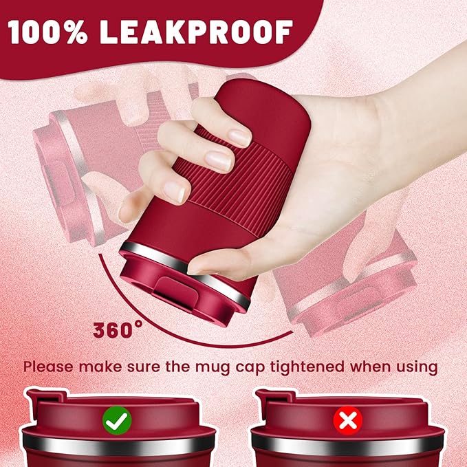 Insulated Coffee Tumblers with Flip Lid 12oz / 17oz, Stainless Steel Travel Coffee Mug Leak Proof, Vacuum Insulated Reusable Cup, Keeps Cold and Hot for Tea