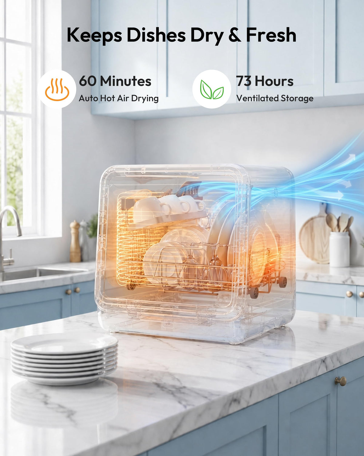 EUHOMY 8-Program Countertop Dishwasher with 5L Tank, 167°F, 40dB, No Hookup