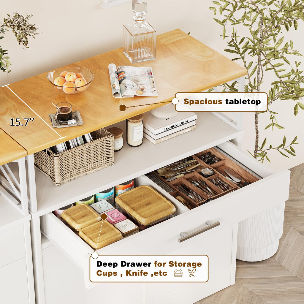 Vongrasig Coffee Bar Cabinet, Farmhouse Kitchen Storage Cabinet with Adjustable Shelf, 31“ Modern Sideboard Buffet Table for Kitchen, Dining Room, White