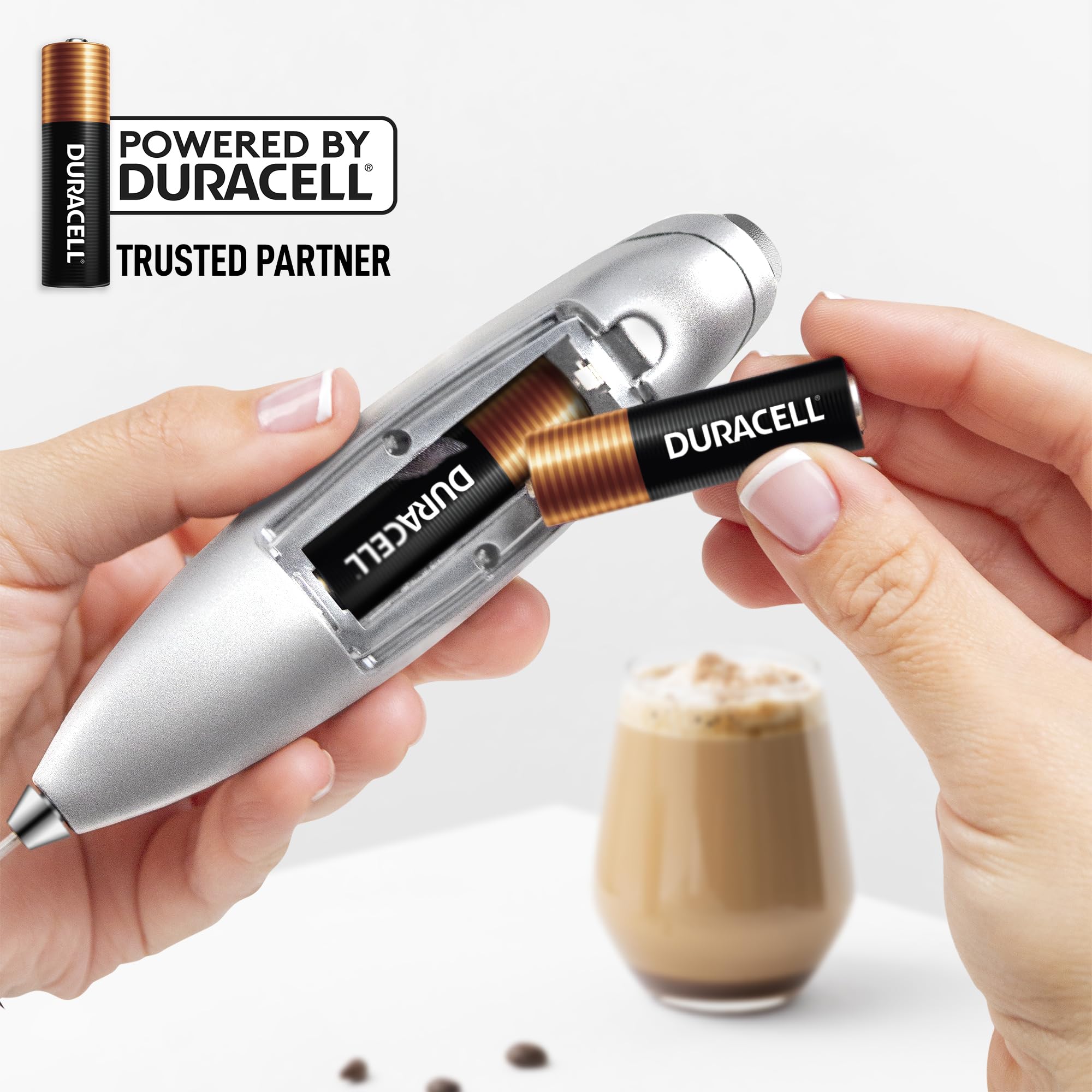 Zulay Kitchen Powerful Milk Frother Wand With Duracell Batteries - Ultra Fast Handheld Drink Mixer - Electric Whisk Foam Maker for Coffee, Lattes, Cappuccino & Matcha - Triple Whisk - Luminous Silver