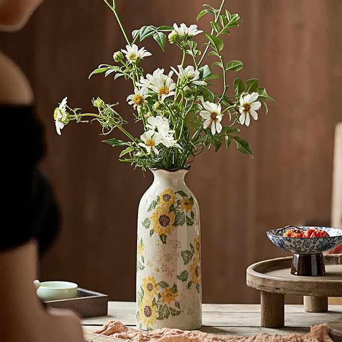 Autumn Ceramic Vase Set of 3, Farmhouse Decor Home Ceramic Vases for Your Kitchen Bedroom Living Room Bathroom & Shelf Centerpiece Table Decorations (H 9.5" + H7.7 + H5.9)