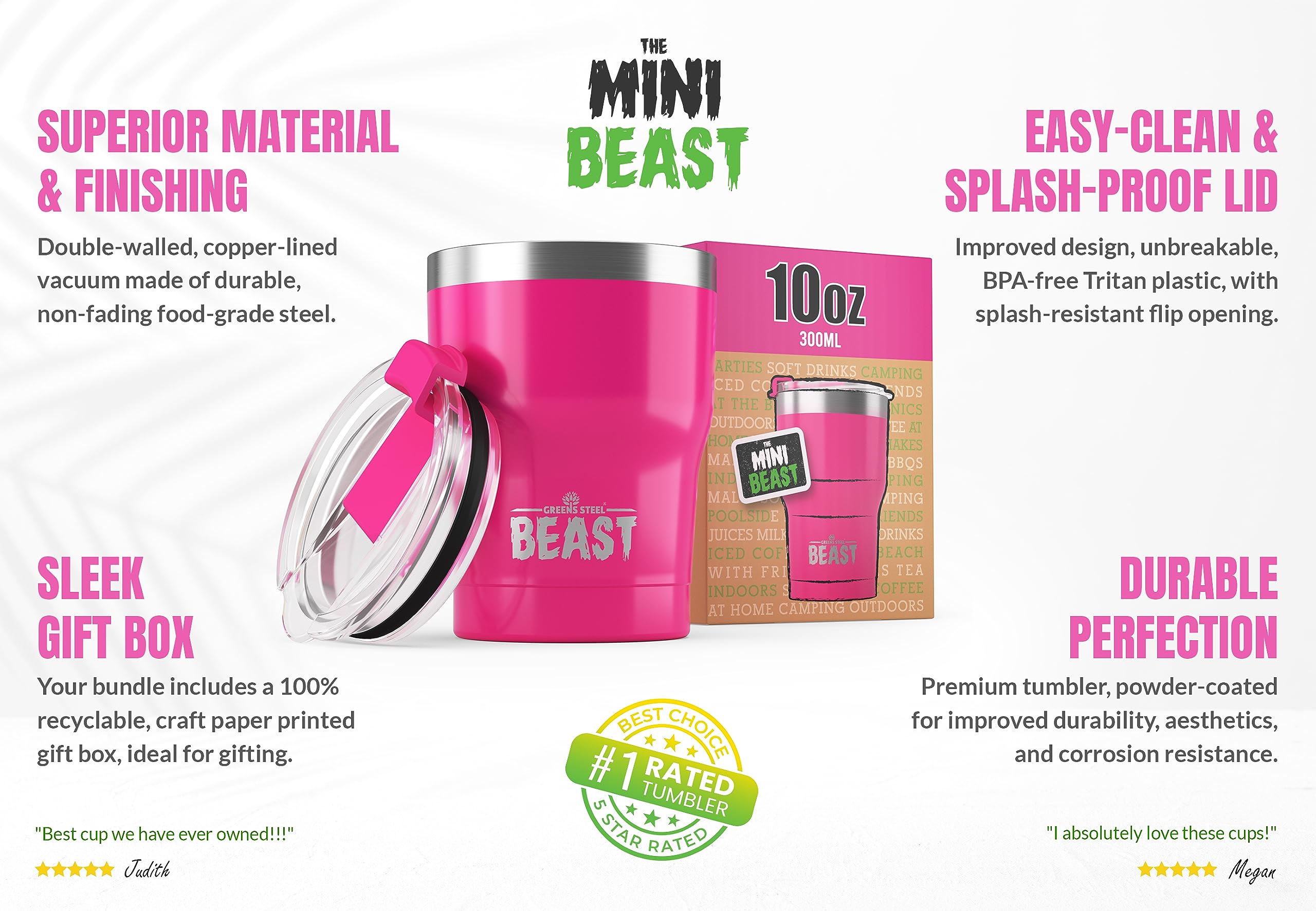 Beast 10 oz Tumbler Stainless Steel Vacuum Insulated Coffee Ice Cup Double Wall Travel Flask (Cupcake Pink)