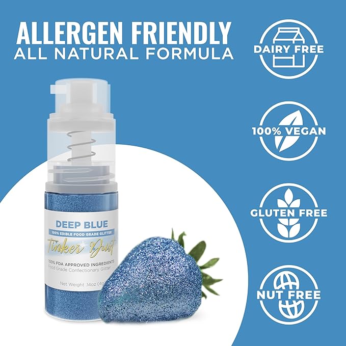 Bakell - Deep Blue Tinker Dust (4g, 1x Mini Spray Pump) Edible Glitter for Food, Desserts, and Beverages!