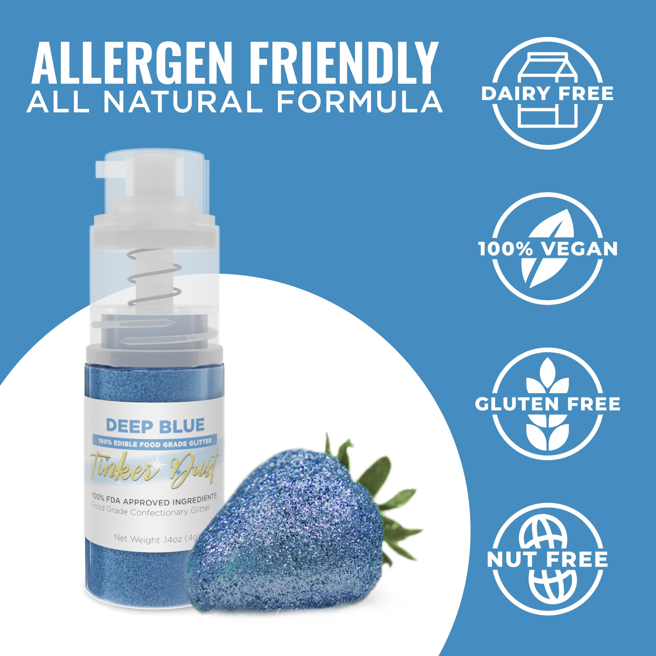 Bakell - Deep Blue Tinker Dust (4g, 1x Mini Spray Pump) Edible Glitter for Food, Desserts, and Baked goods!
