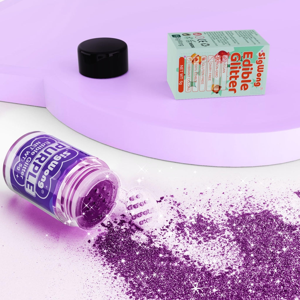 Purple Edible Glitter - 5g Food Grade Cake Decorating Shimmering Glitter, Edible Sprinkle Luster Dust for Drinks, Chocolates, Fondant, Strawberries, Cupcakes, Candy, Easter Cookie - Vegan
