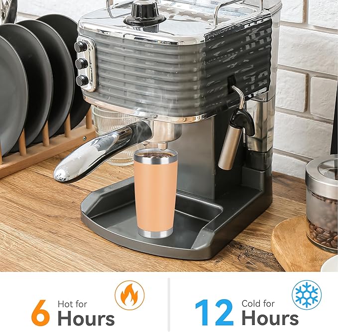 20 oz Tumbler Stainless Steel Tumblers Bulk with Lid Double Wall Insulated Coffee Tumbler Cups for Hot & Cold Drinks Powder Coated Travel Coffee Tumbler Mug Metal (Cream Orange, 12 pack)