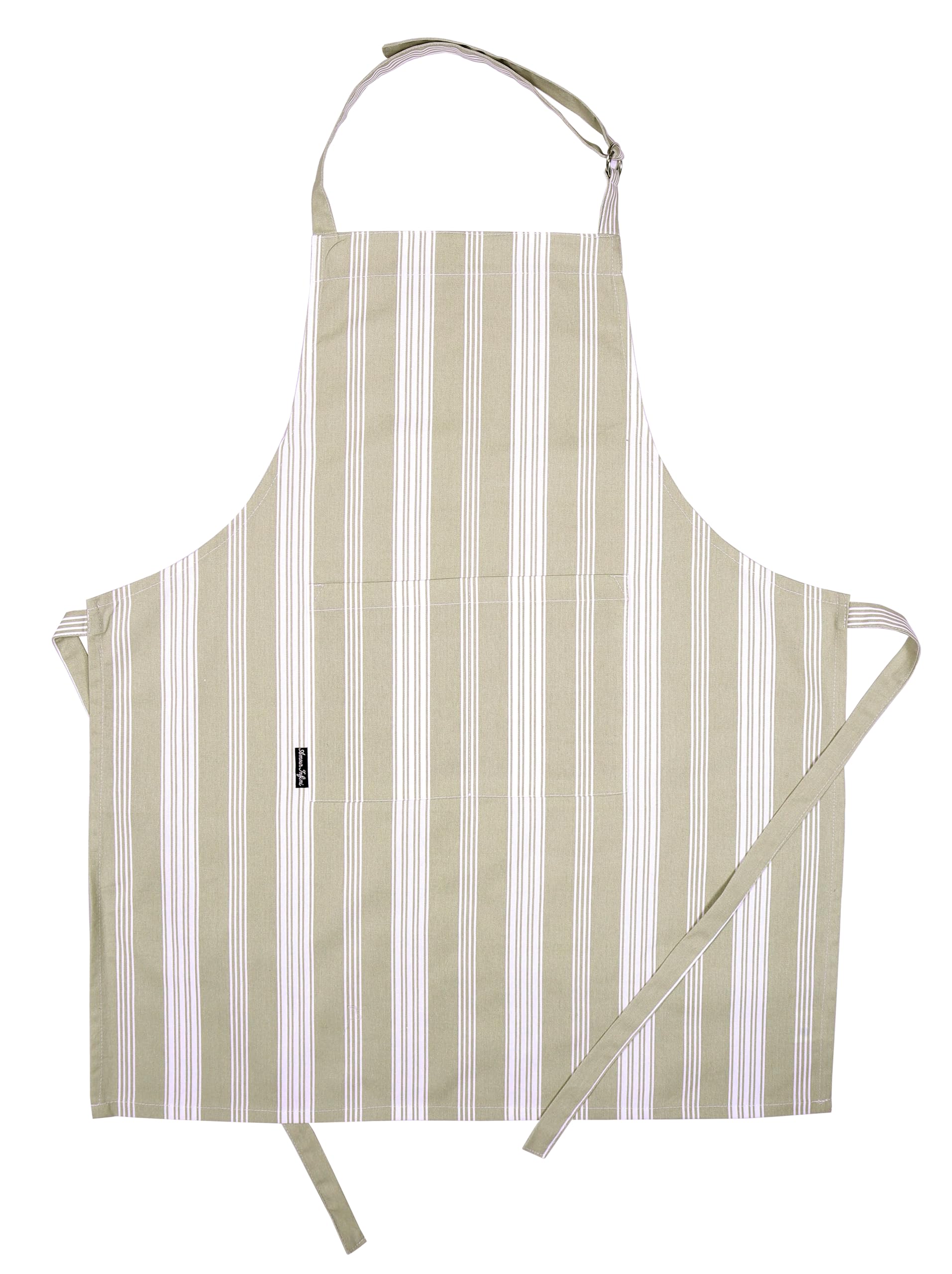 AMOUR INFINI Cotton Striped Aprons for Women with Pockets - Adjustable Strap and Waist Ties Printed Apron for Baking, Cooking, Gardening (27.5 x 33 Inches - Tan)