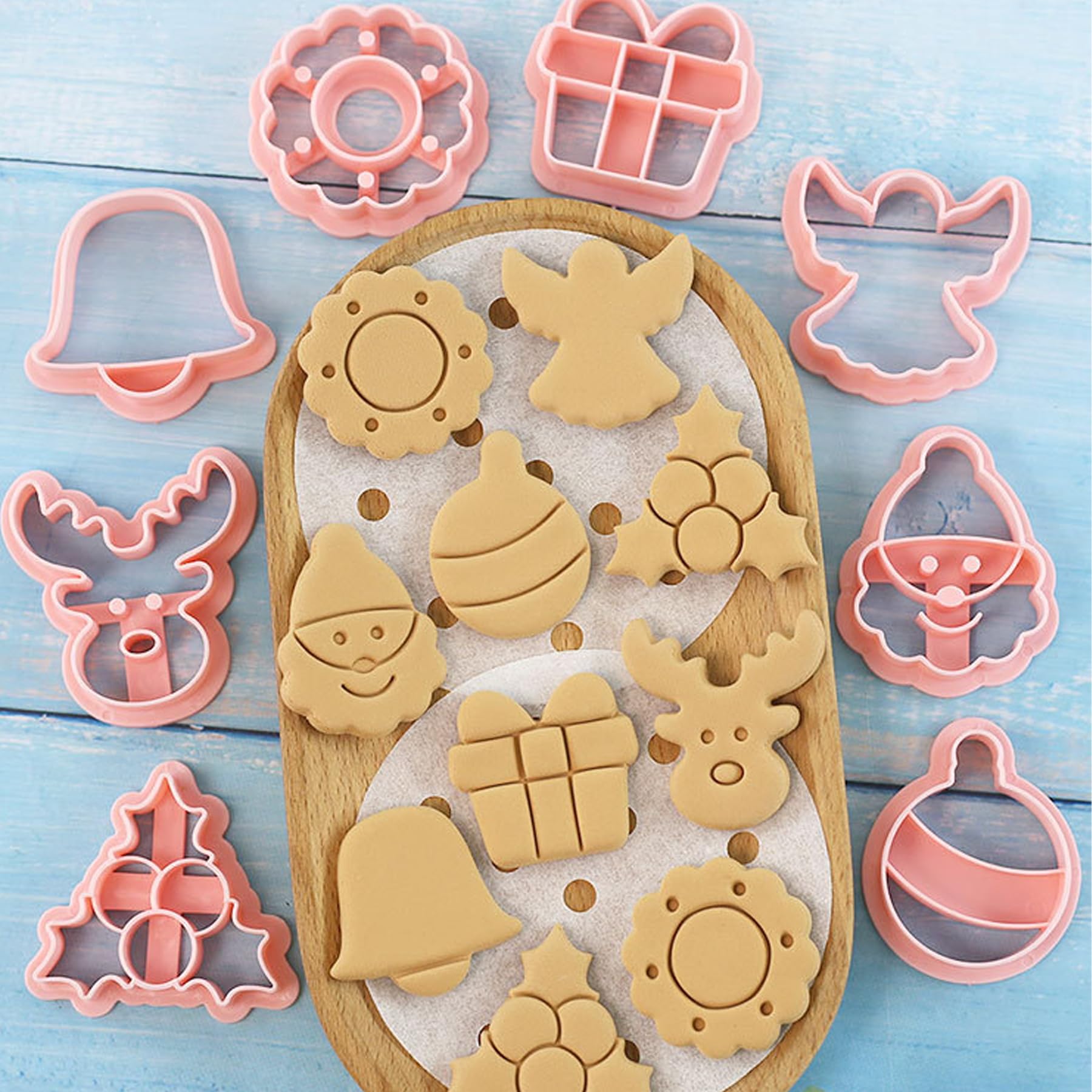 GULELAYAR 8Pcs Christmas Cookie Cutters, 3D Cookie Cutter Set, Snowman Deer Gift Cutters Cake Baking Fondant Embosser Stamps Christmas Party DIY Cake Decorating Tools